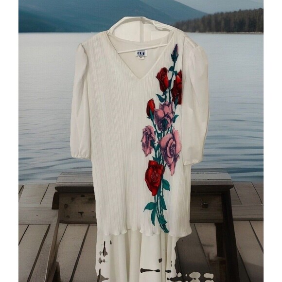 Y2K CUE floral Pullover Tunic 3/4 Sleeve Shawl V-Neck Top- 20w Made In USA - Picture 1 of 8